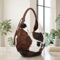 Natural Brown & White Hair-On Cowhide Leather Hobo Bag