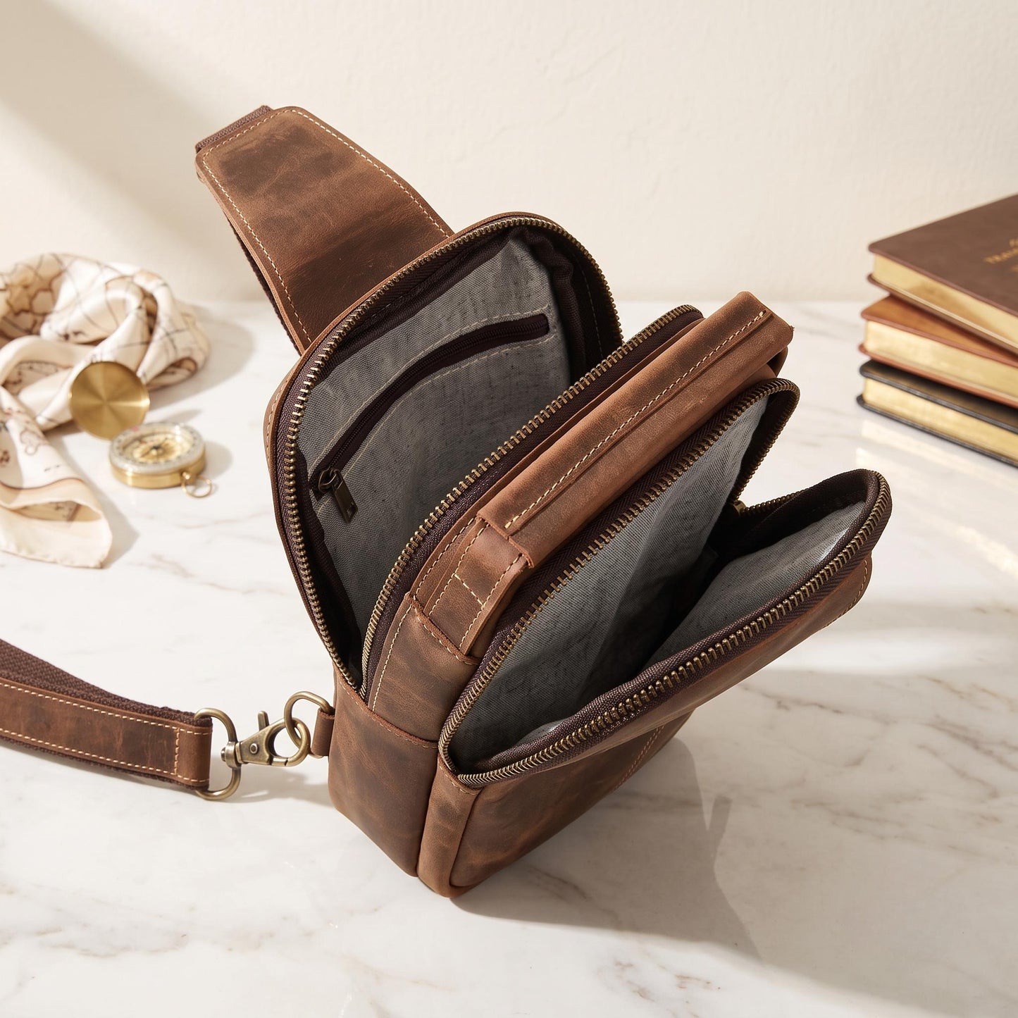 Handcrafted Genuine Leather Sling Bag – Vintage EDC Crossbody Pack
