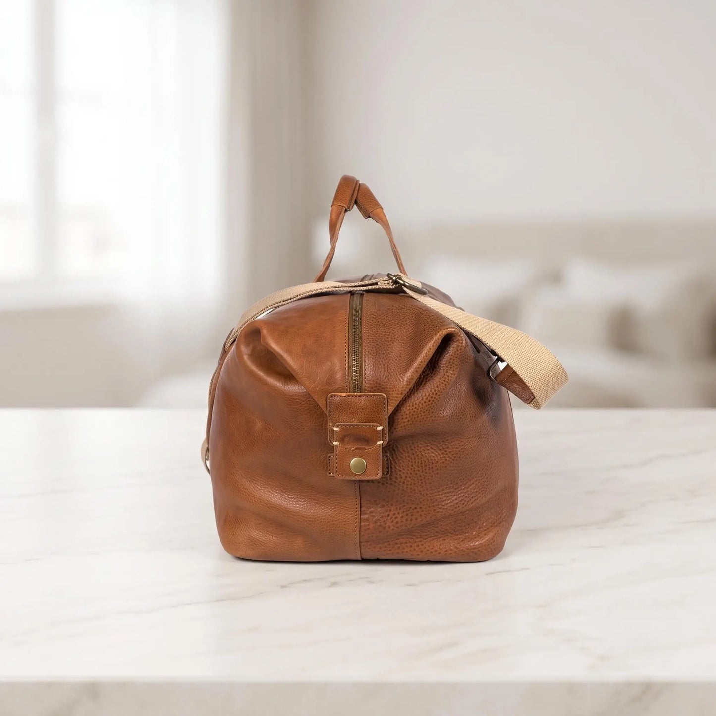 Walker Full-Grain Leather Duffle Bag – Rustic Tan Travel Weekender