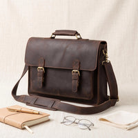 Classic Leather Briefcase – Handcrafted 14" Laptop Messenger Bag