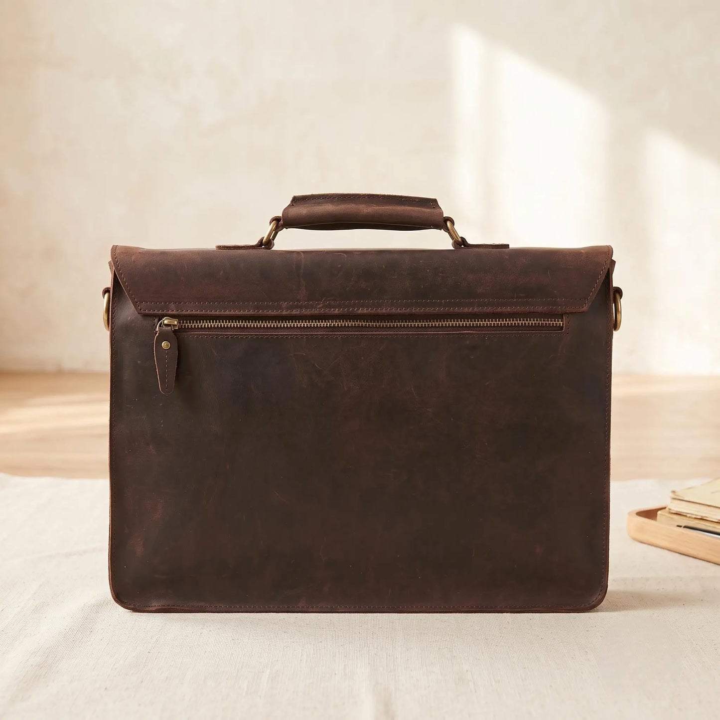 Classic Leather Briefcase – Handcrafted 14" Laptop Messenger Bag