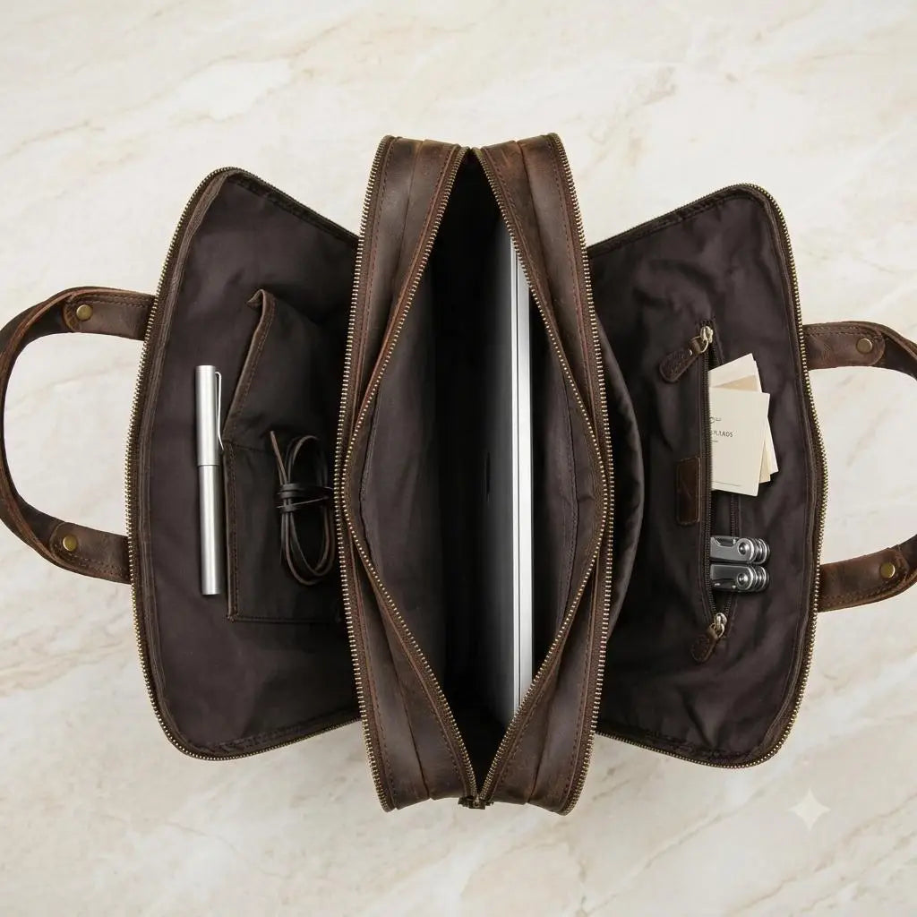 Genuine Crazy Horse Leather Briefcase | Vintage Messenger Bag