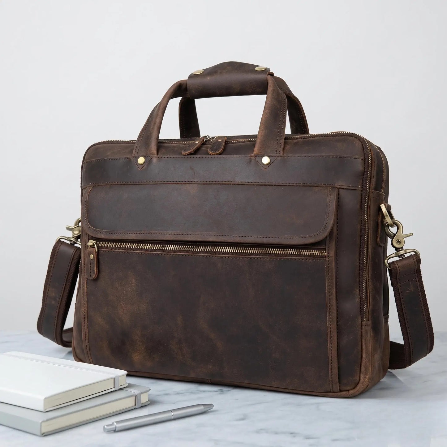 Genuine Crazy Horse Leather Briefcase | Vintage Messenger Bag