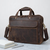 Genuine Crazy Horse Leather Briefcase | Vintage Messenger Bag