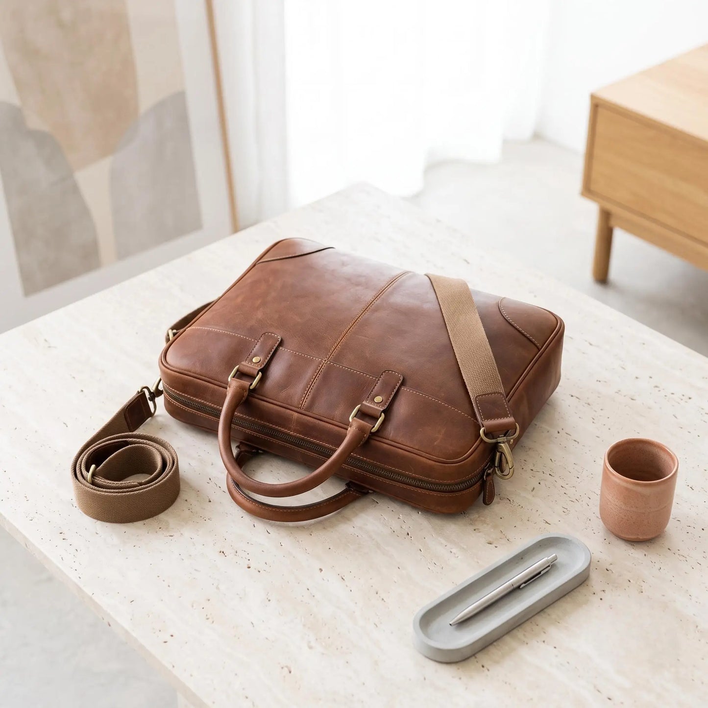 Vintage Handcrafted Genuine Leather Briefcase | 15" Laptop Messenger Bag