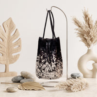 Natural Black & Cream Speckled Hair-On Cowhide Drawstring Bucket Bag