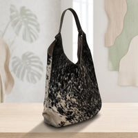 Natural Black & Cream Speckled Hair-On Cowhide Leather Hobo Bag