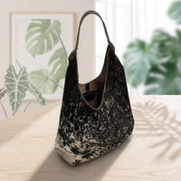 Natural Black & Cream Speckled Hair-On Cowhide Leather Hobo Bag
