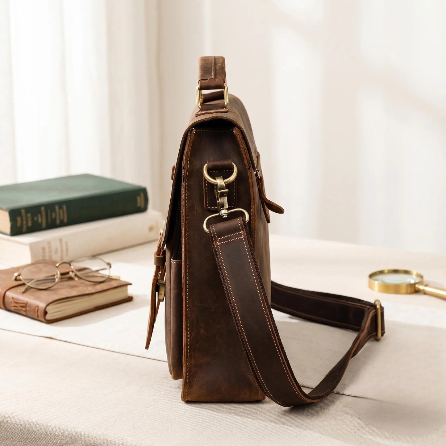 Handcrafted Top Grain Leather Briefcase | 14" Laptop Messenger Bag