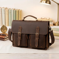 Handcrafted Top Grain Leather Briefcase | 14" Laptop Messenger Bag