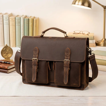 Handcrafted Top Grain Leather Briefcase | 14" Laptop Messenger Bag