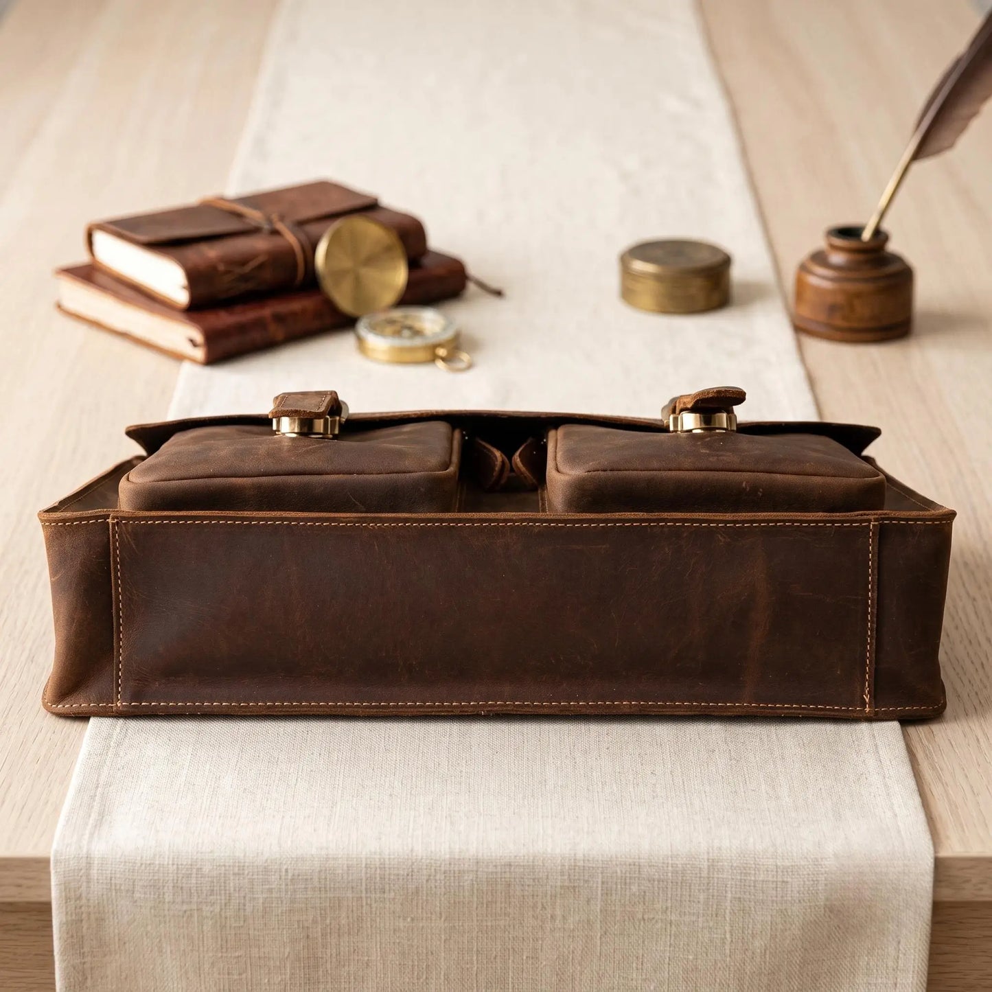 Handcrafted Top Grain Leather Briefcase | 14" Laptop Messenger Bag