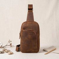 Vintage Full Grain Leather Sling Bag | Handcrafted Crossbody Backpack