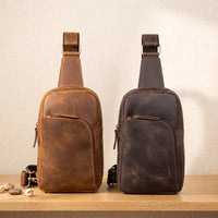 Vintage Full Grain Leather Sling Bag | Handcrafted Crossbody Backpack