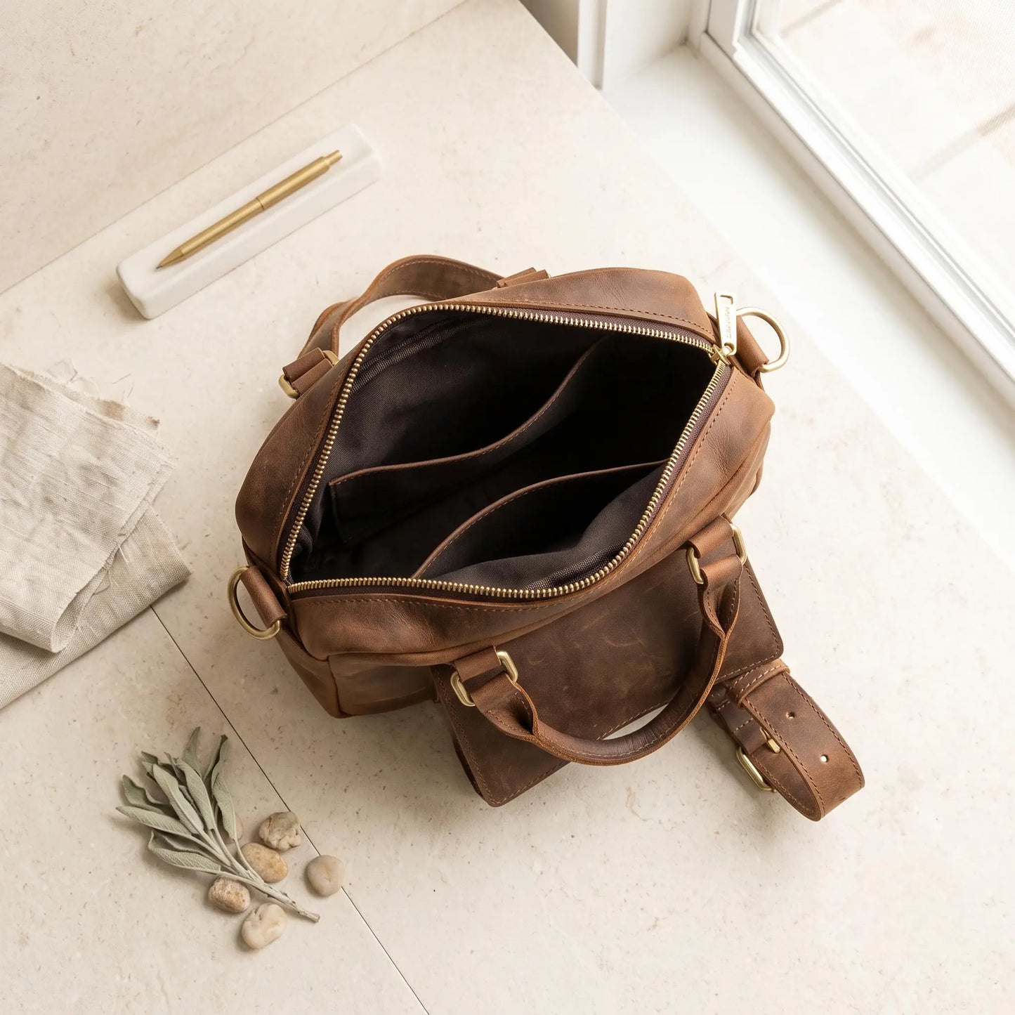 Vintage Full Grain Leather Sling Bag | Handcrafted Crossbody Backpack