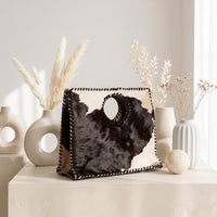 Natural Dark Brown & White Hair-On Cowhide Leather Handbag | Handmade Western Tote Bag