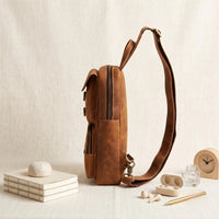 Handcrafted Leather Sling Bag – Vintage Crossbody Backpack for Men