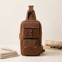 Handcrafted Leather Sling Bag – Vintage Crossbody Backpack for Men