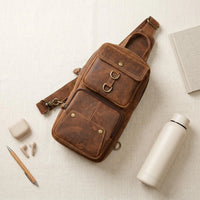 Handcrafted Leather Sling Bag – Vintage Crossbody Backpack for Men