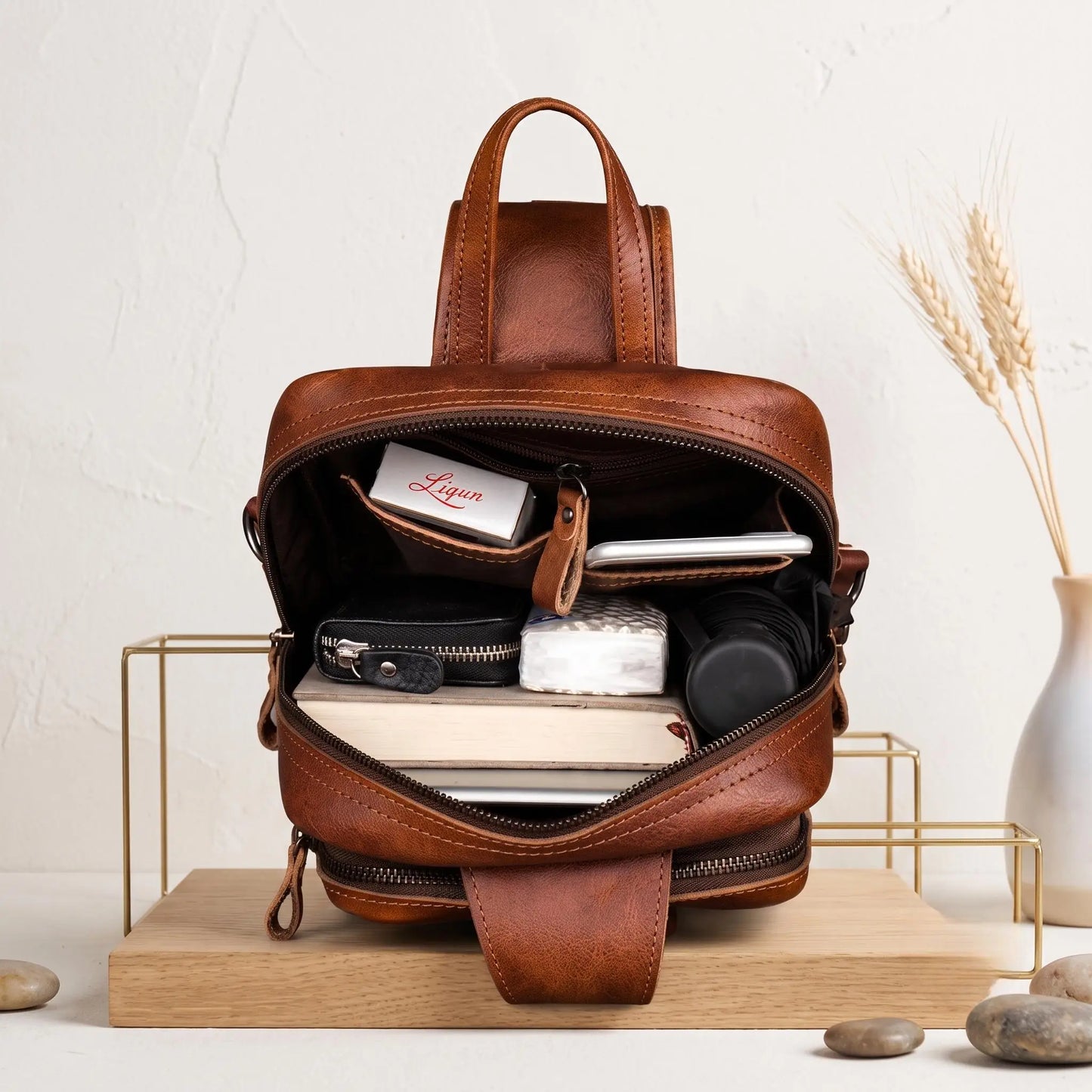 Handmade Full Grain Leather Sling Bag – Crossbody Chest Daypack for Men