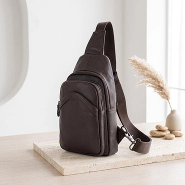 Vintage Full Grain Leather Sling Bag for Men – Everyday Crossbody Chest Pack