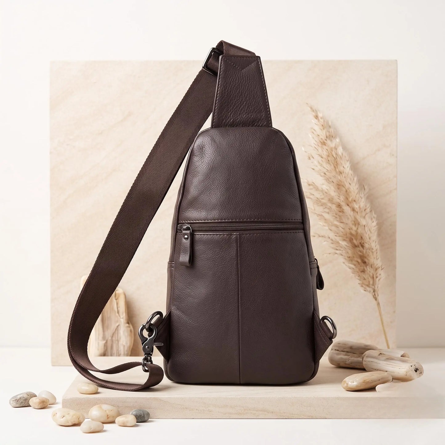 Vintage Full Grain Leather Sling Bag for Men – Everyday Crossbody Chest Pack