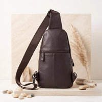 Vintage Full Grain Leather Sling Bag for Men – Everyday Crossbody Chest Pack
