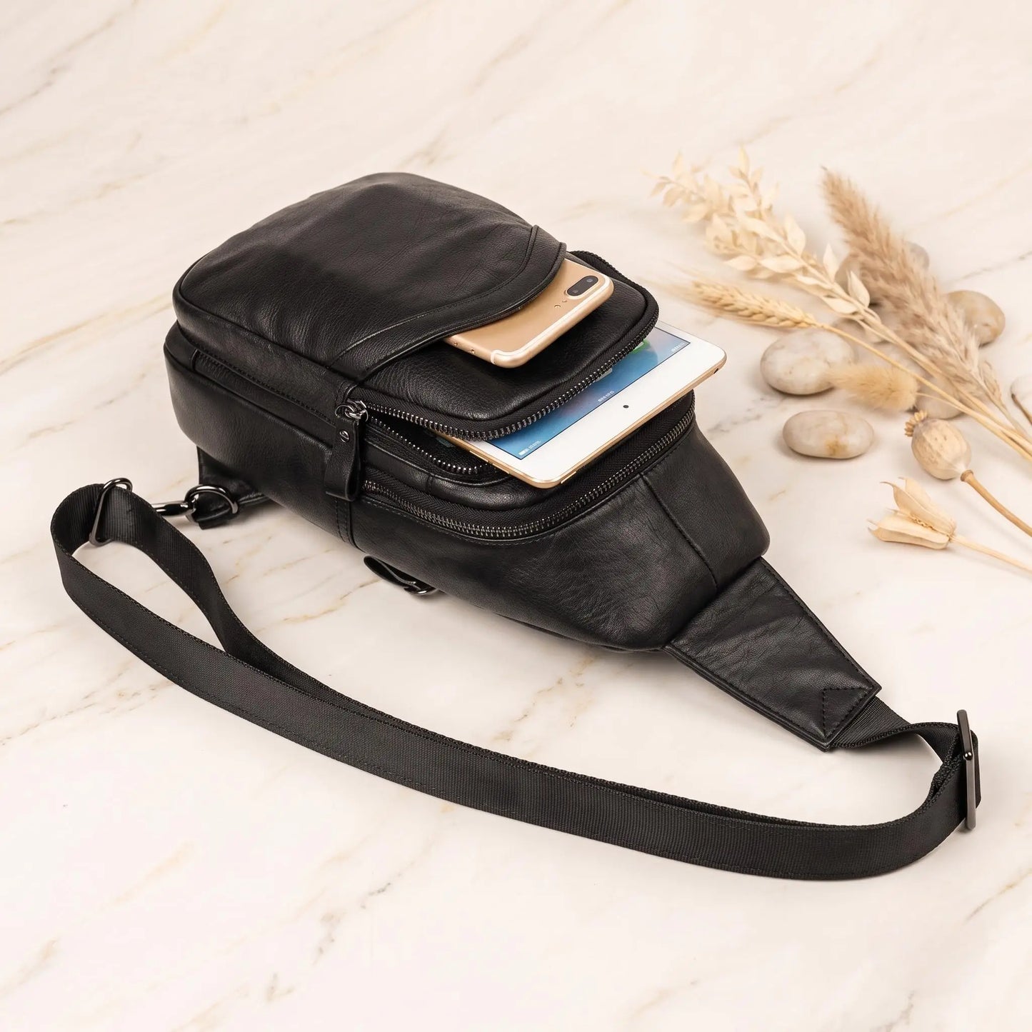 Vintage Full Grain Leather Sling Bag for Men – Everyday Crossbody Chest Pack