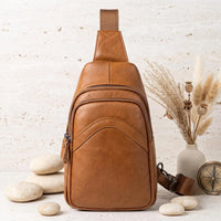 Vintage Full Grain Leather Sling Bag for Men – Everyday Crossbody Chest Pack