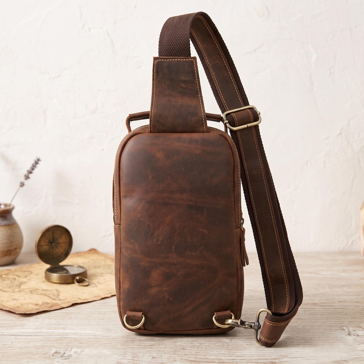 Handcrafted Genuine Leather Sling Bag – Vintage EDC Crossbody Pack
