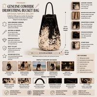 Natural Black & Cream Speckled Hair-On Cowhide Drawstring Bucket Bag