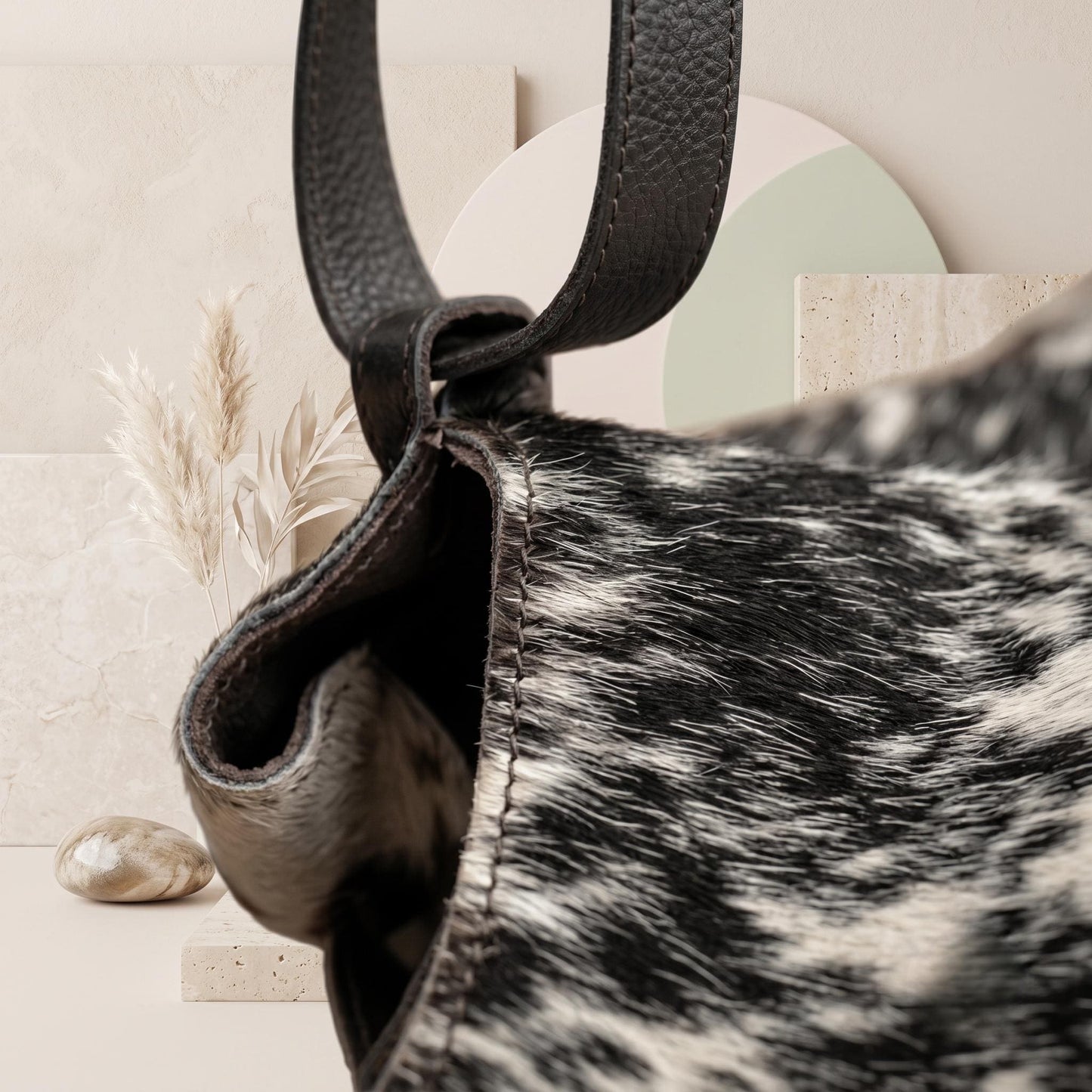 Natural Black & Cream Speckled Hair-On Cowhide Leather Hobo Bag