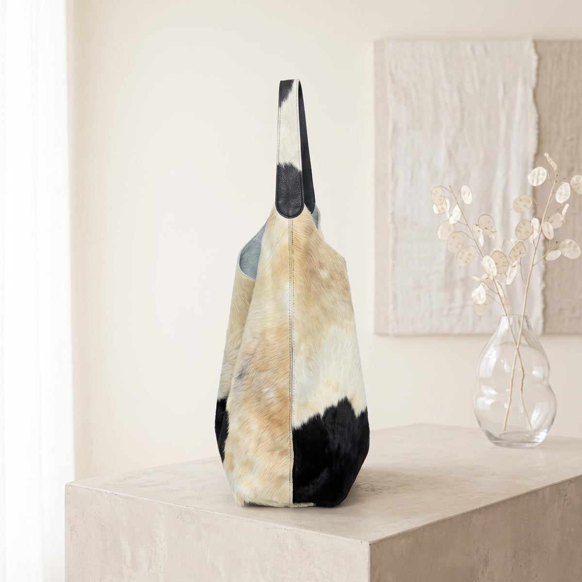 Natural Hair-On Cowhide Leather Tote Bag | Handmade Western Bohemian Shoulder Bag