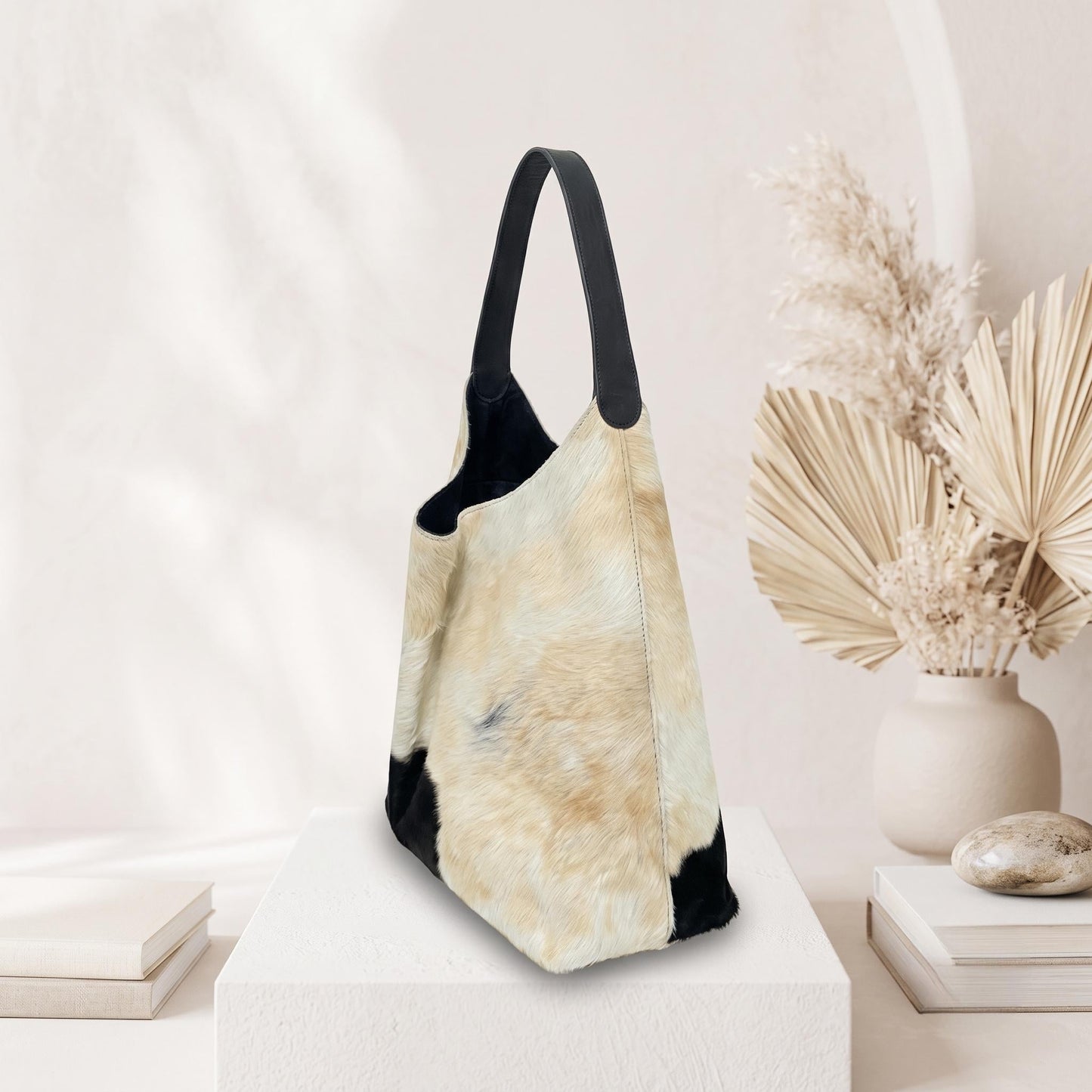 Natural Hair-On Cowhide Leather Tote Bag | Handmade Western Bohemian Shoulder Bag