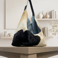 Natural Hair-On Cowhide Leather Tote Bag | Handmade Western Bohemian Shoulder Bag