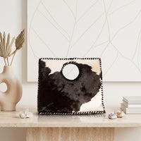 Natural Dark Brown & White Hair-On Cowhide Leather Handbag | Handmade Western Tote Bag