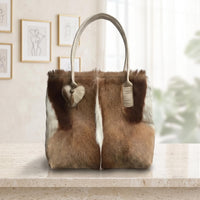Natural Tan Brown Hair-On Cowhide Leather Tote Bag