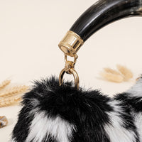 Natural Black & White Fluffy Hair-On Cowhide Leather Bag | Handmade Genuine Leather Handbag