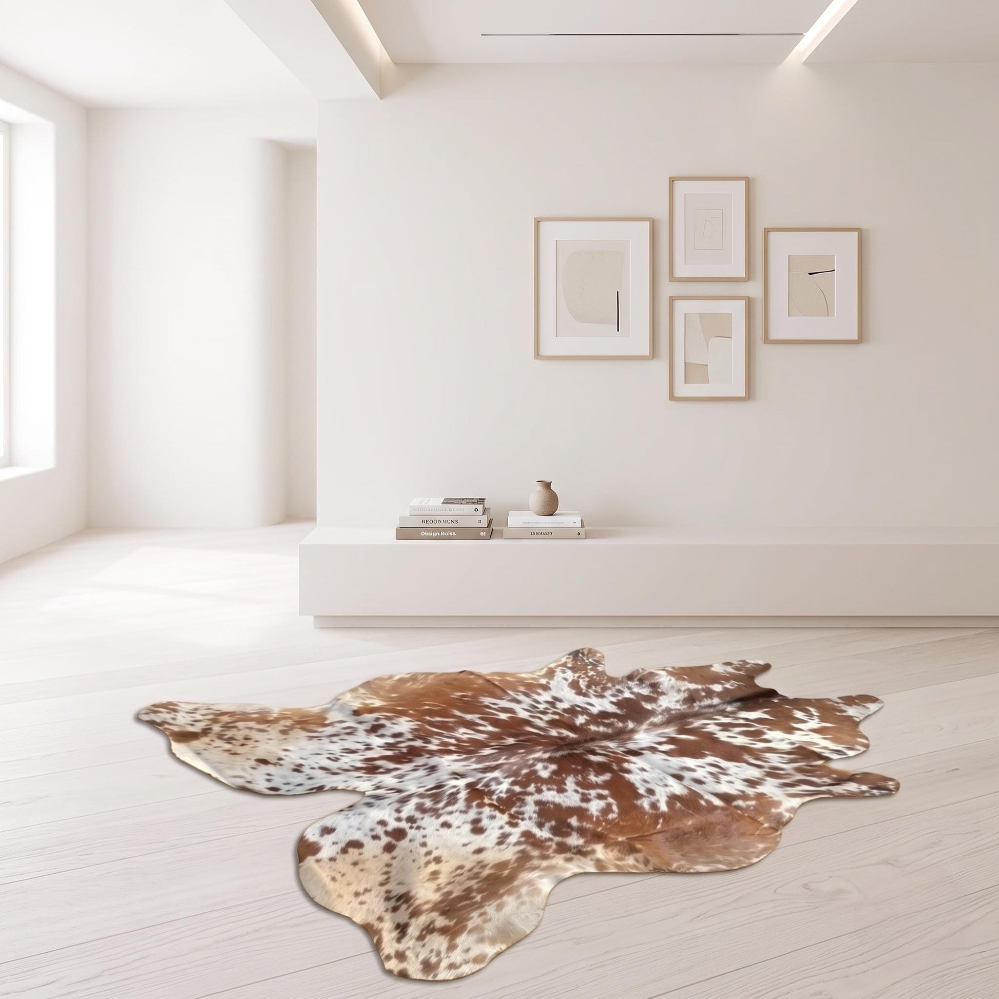 Natural Speckled Tan Brown & White Cowhide Rug