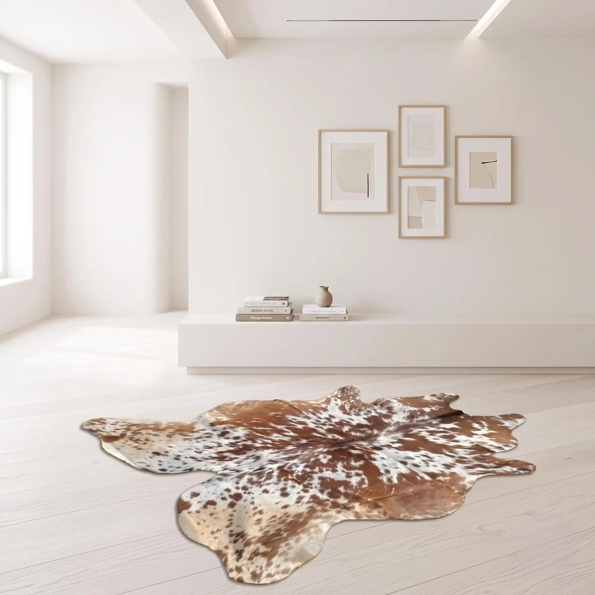 Natural Speckled Tan Brown & White Cowhide Rug