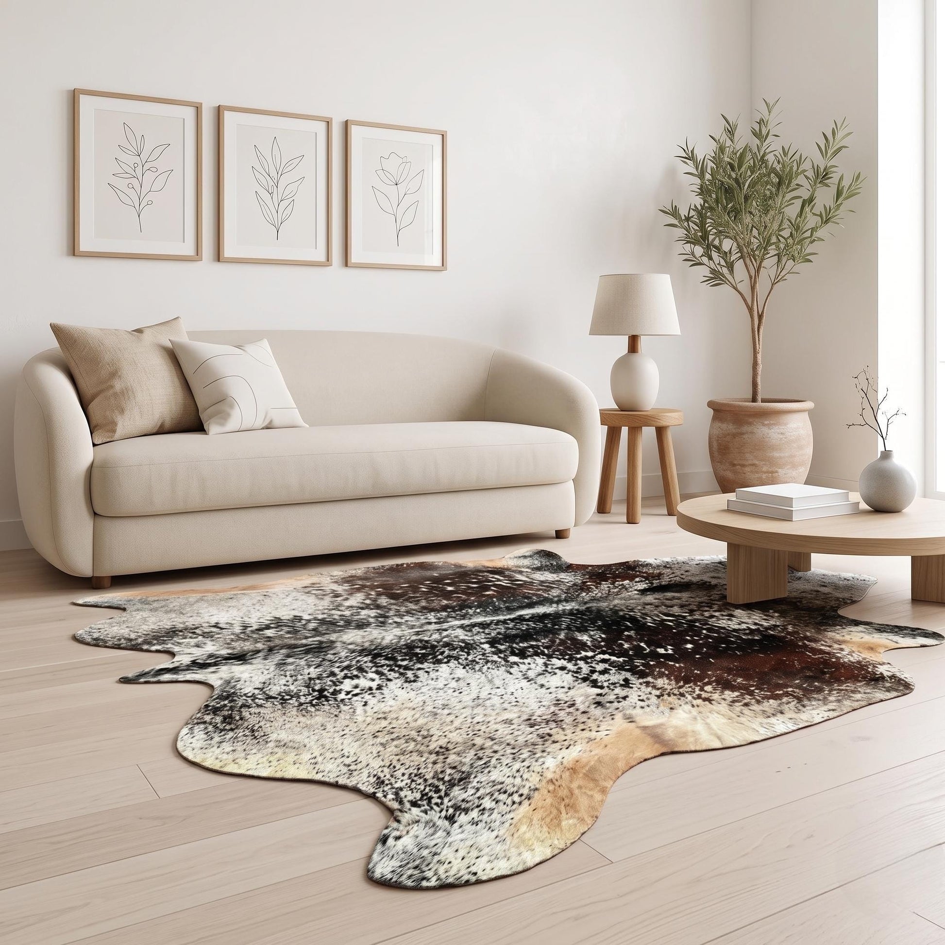 Natural Dark Speckled Black & Brown Cowhide Rug – Handmade Hair-On Area Rug