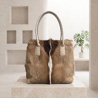 Natural Tan Brown Hair-On Cowhide Leather Tote Bag