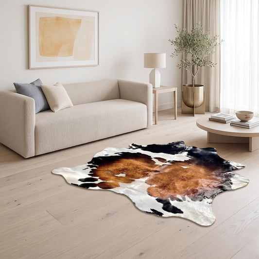 Natural Tricolor Black, Brown & White Cowhide Rug – Handmade Hair-On Cow Skin Area Rug