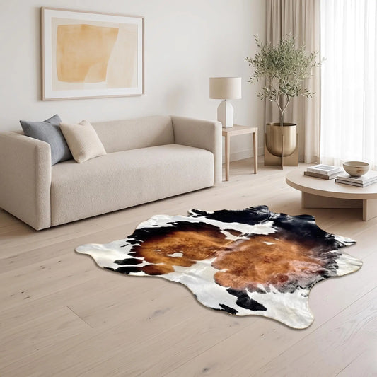 Natural Tricolor Black, Brown & White Cowhide Rug – Handmade Hair-On Cow Skin Area Rug