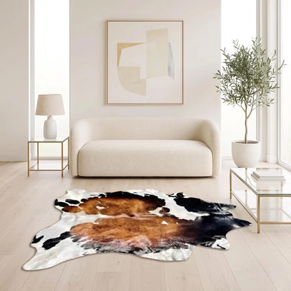 Natural Tricolor Black, Brown & White Cowhide Rug – Handmade Hair-On Cow Skin Area Rug