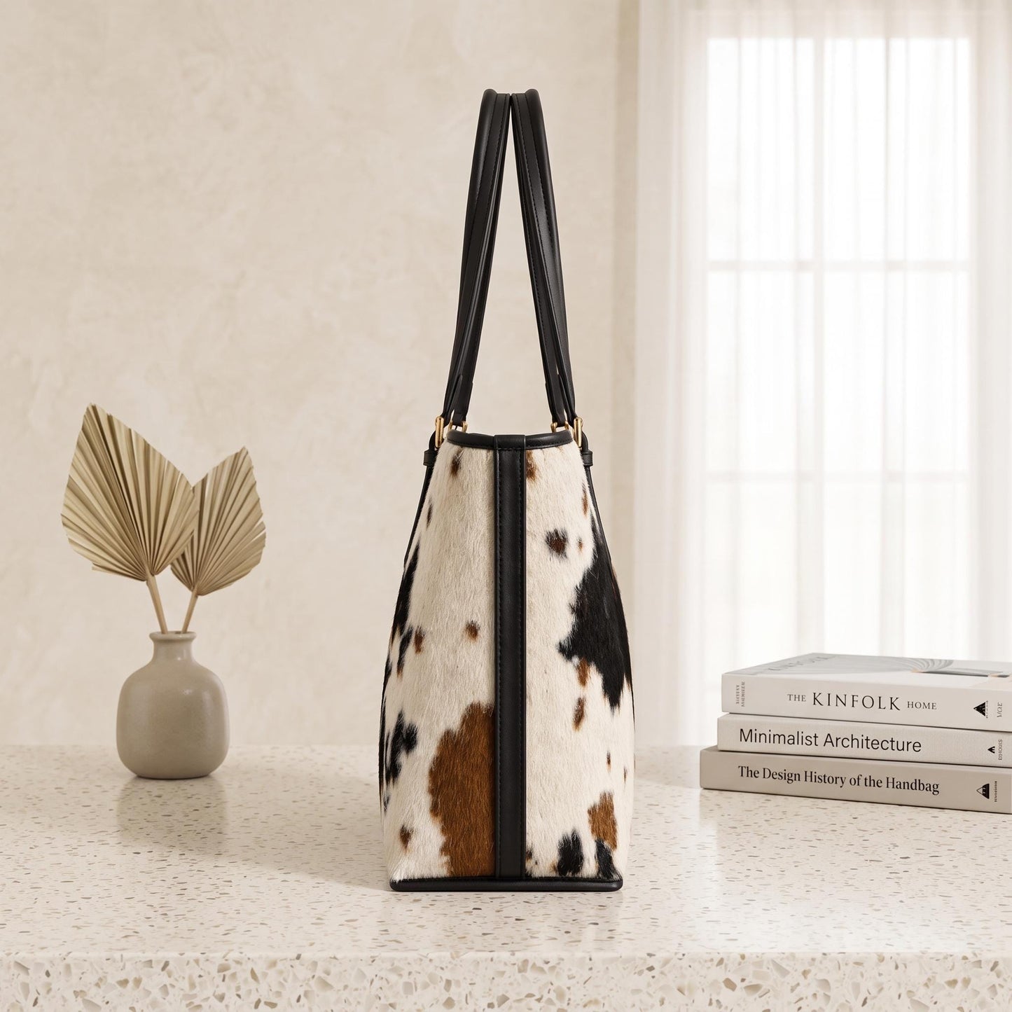 Natural Tricolor Cowhide Leather Tote Bag | Handmade Hair-On Leather Handbag