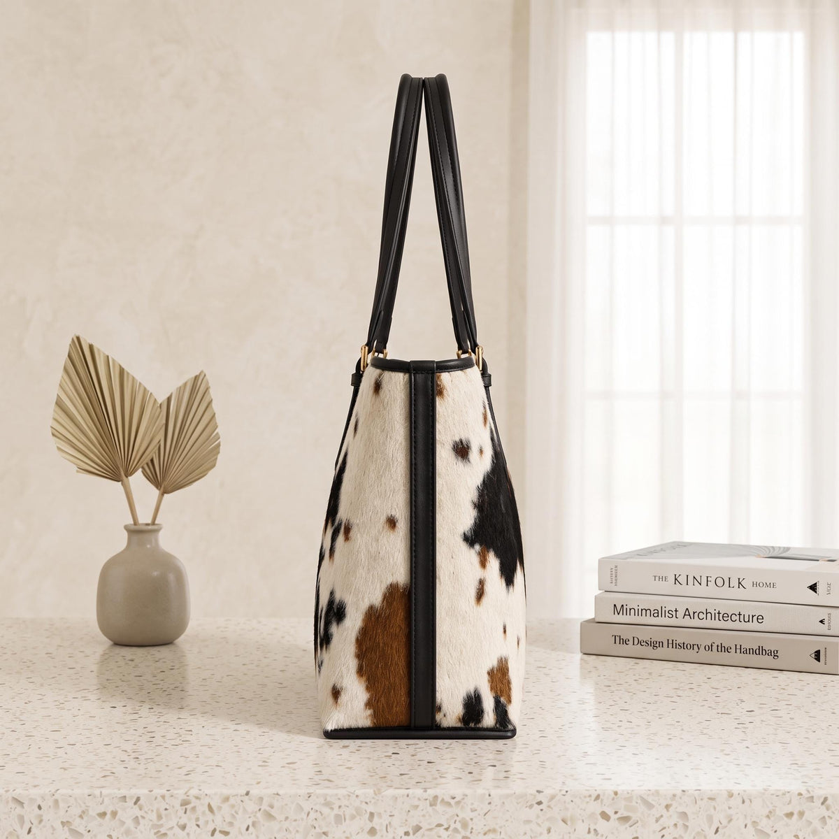 Natural Tricolor Cowhide Leather Tote Bag | Handmade Hair-On Leather Handbag