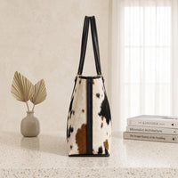 Natural Tricolor Cowhide Leather Tote Bag | Handmade Hair-On Leather Handbag