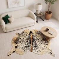 Natural Speckled Tan Brown & White Cowhide Rug – Handmade Hair-On Cow Skin Area Rug