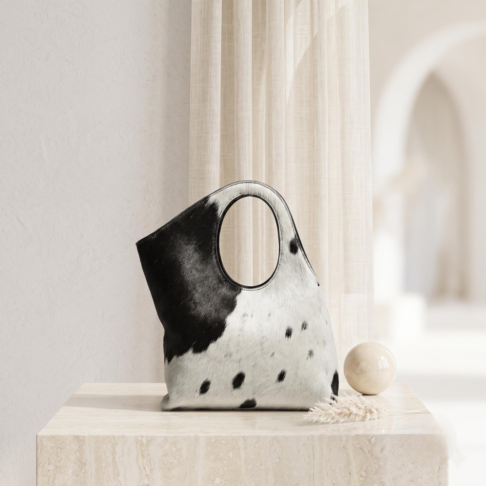 Natural White & Black Spotted Hair-On Cowhide Leather Bag